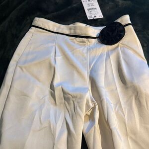 Zara Cream Kids Trousers with Black Trim and Black Floral Accent
